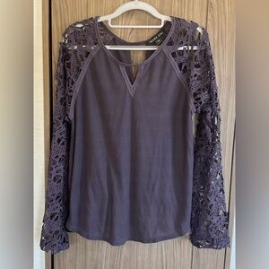 Double Zero Womens Lace Long Sleeve Open Back Purple Blouse Size XL